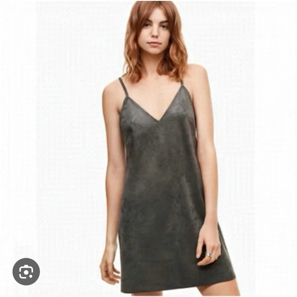 Aritzia Wilfred Charcoal Faux Suede Mini Slip Dress